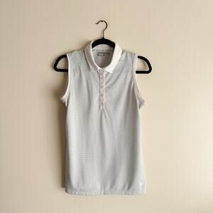 Nike Golf White + Grey Striped Sleeveless Polo Shirt Large Tennis Preppy DriFit